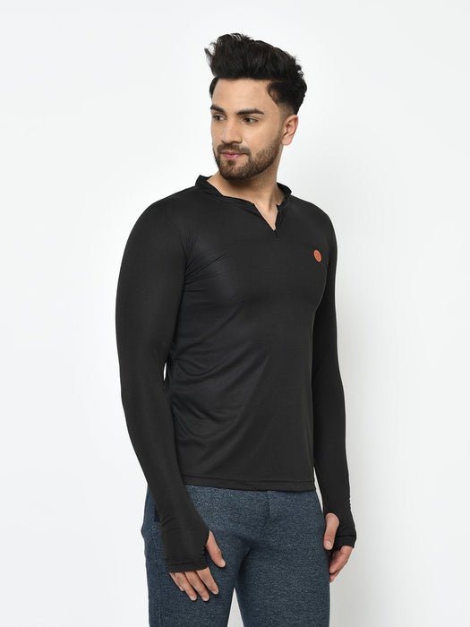 Zip Neck Henley Thumbhole Full Sleeve Active Wear T-Shirt