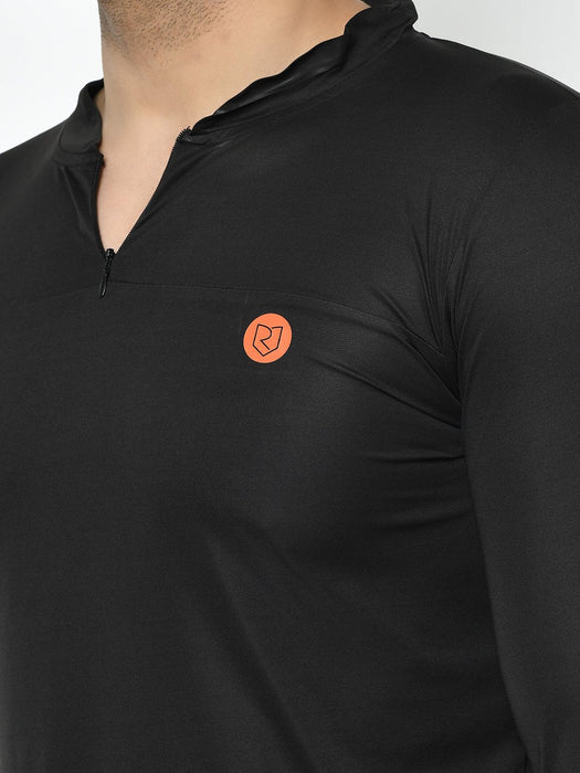 Zip Neck Henley Thumbhole Full Sleeve Active Wear T-Shirt