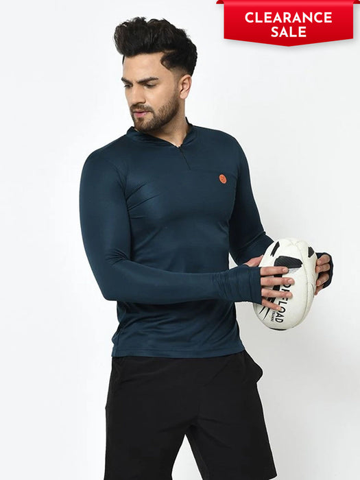 Active wear Zip Neck Henley Thumbhole Full Sleeve  T-Shirt