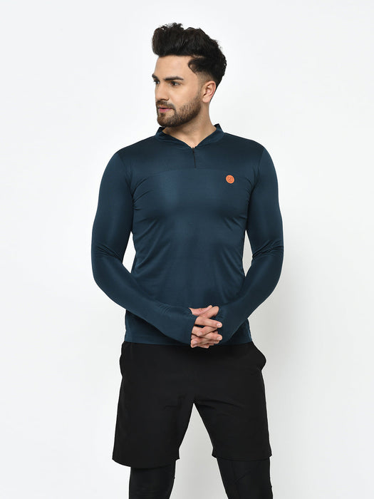 Zip Neck Henley Thumbhole Full Sleeve Active Wear T-Shirt