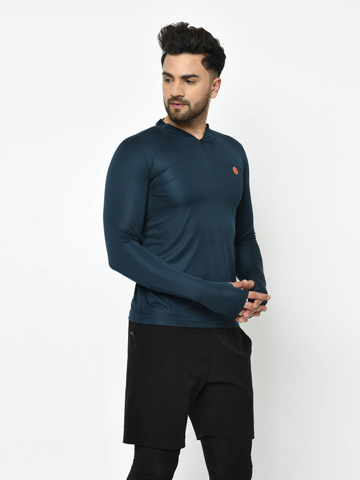 Zip Neck Henley Thumbhole Full Sleeve Active Wear T-Shirt