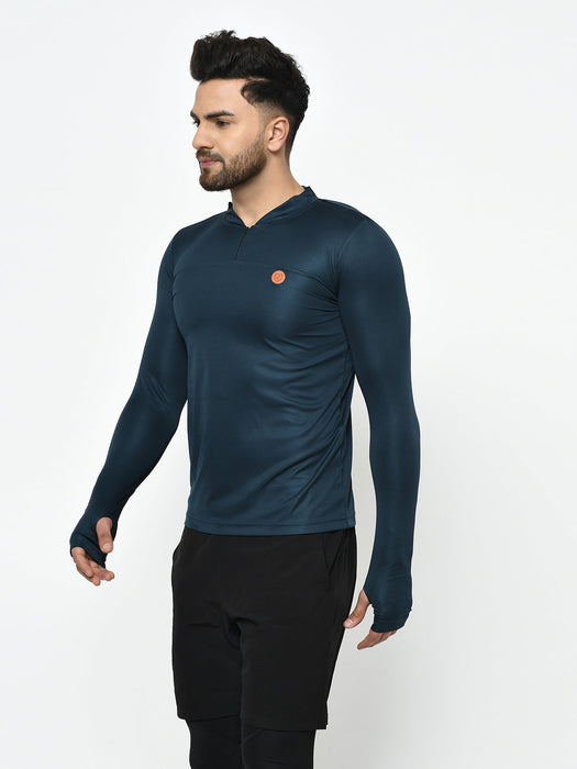 Zip Neck Henley Thumbhole Full Sleeve Active Wear T-Shirt