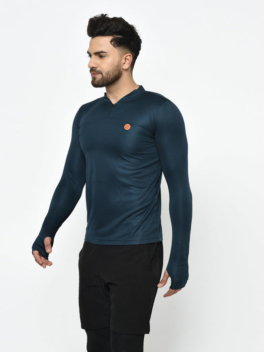 Active wear Zip Neck Henley Thumbhole Full Sleeve  T-Shirt