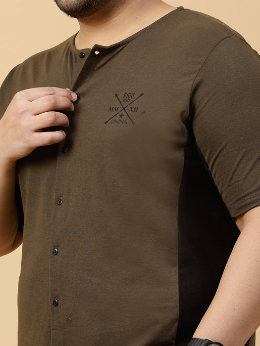 Classic Comfort Henley Logo Chest Print Shirt