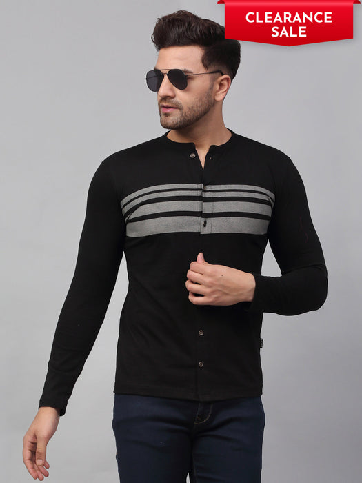 Black Printed Stripe Full Sleeve Knitted Shirt