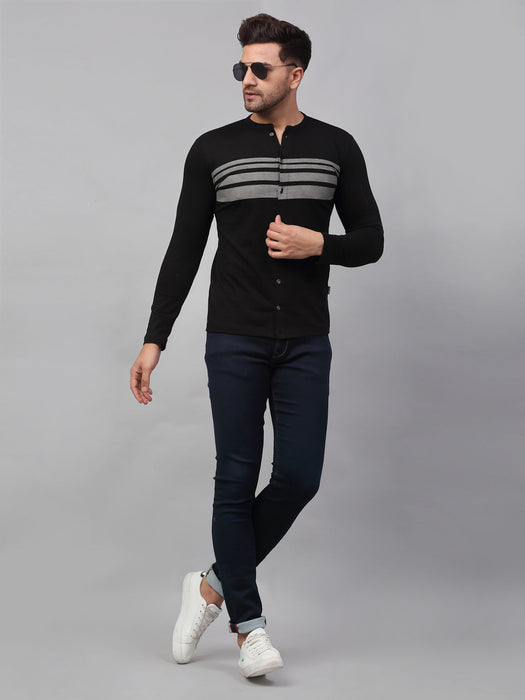 Navy Printed Stripe Full Sleeve Knitted Shirt