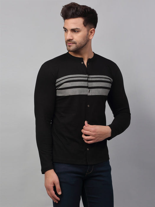 Black Printed Stripe Full Sleeve Knitted Shirt