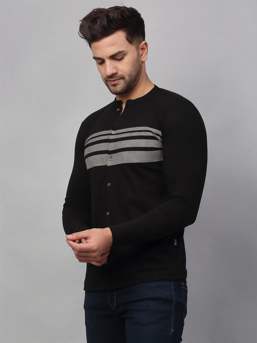 Black Printed Stripe Full Sleeve Knitted Shirt