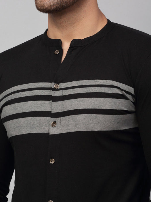 Black Printed Stripe Full Sleeve Knitted Shirt