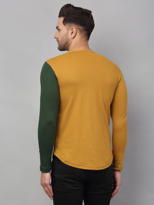 Mustard Bottle Green Color Block Full Sleeve Knitted Shirt