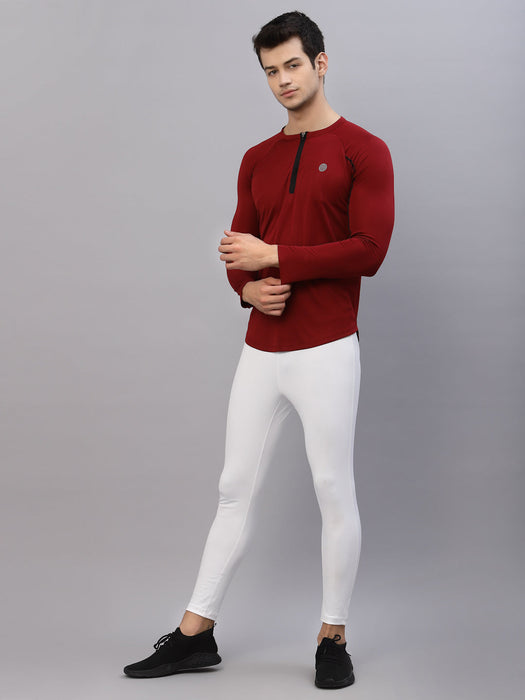 Maroon Henley Neck Full Sleeve Activewear T-Shirt