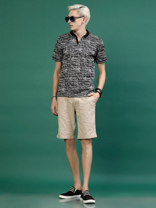 Men's Abstract Jacquard Polo High-Low T-Shirt