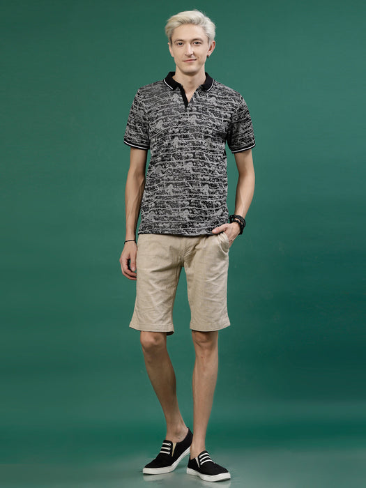 Men's Abstract Jacquard Polo High-Low T-Shirt