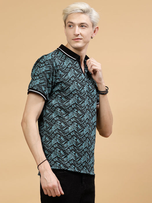 Men's Abstract Jacquard Polo High-Low T-Shirt