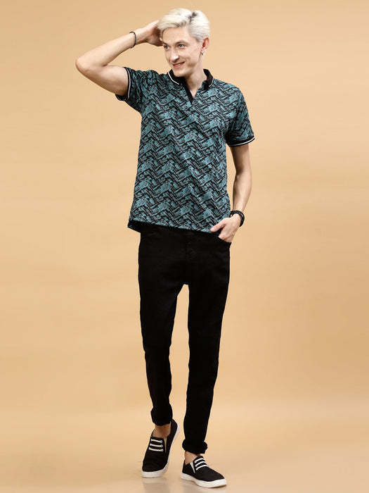 Men's Abstract Jacquard Polo High-Low T-Shirt