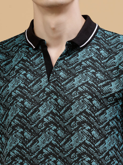 Men's Abstract Jacquard Polo High-Low T-Shirt