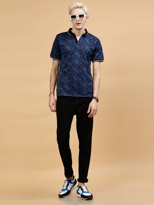 Men's Abstract Jacquard Polo High-Low T-Shirt