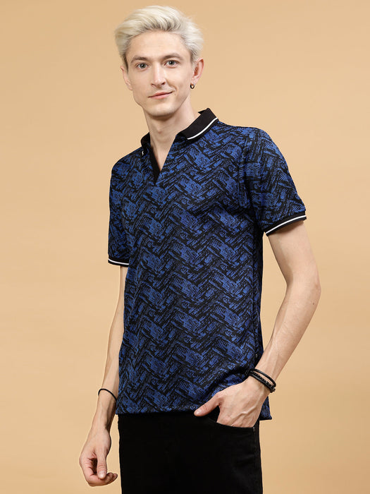 Men's Abstract Jacquard Polo High-Low T-Shirt