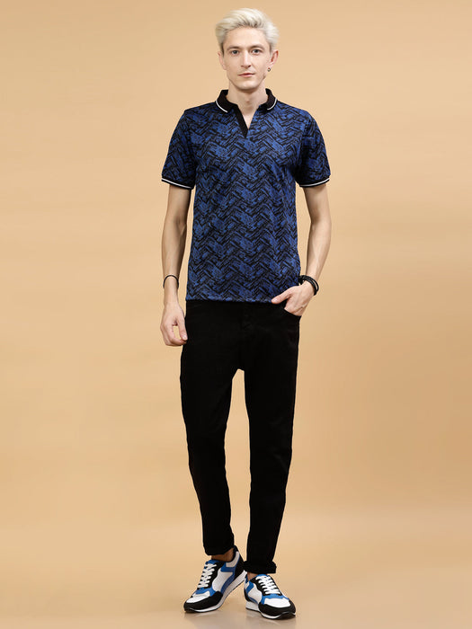 Men's Abstract Jacquard Polo High-Low T-Shirt