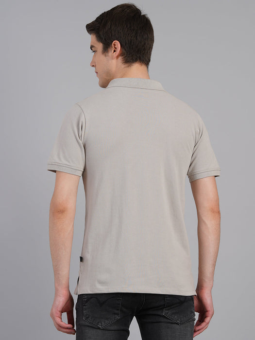 Light Grey Printed Polo Neck Half Sleeve T-Shirt