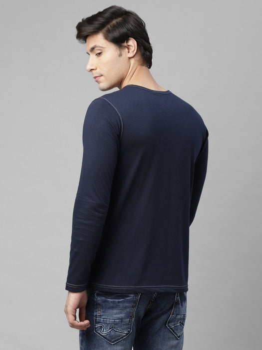 Black Henley Neck With Contrast Thread Detailing Cotton Full  Sleeve T-shirt