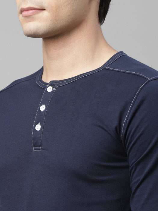 Black Henley Neck With Contrast Thread Detailing Cotton Full  Sleeve T-shirt