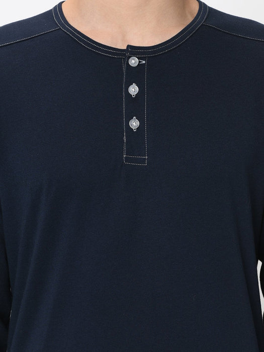 Contrast Stitch Detailing Henley Full Sleeve Tshirt For Men