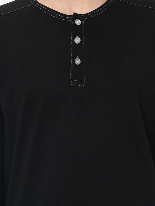 Contrast Stitch Detailing Henley Full Sleeve Tshirt For Men