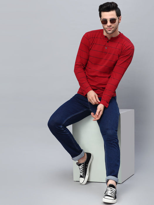 Striped Henley Neck Full Sleeve T- Shirt