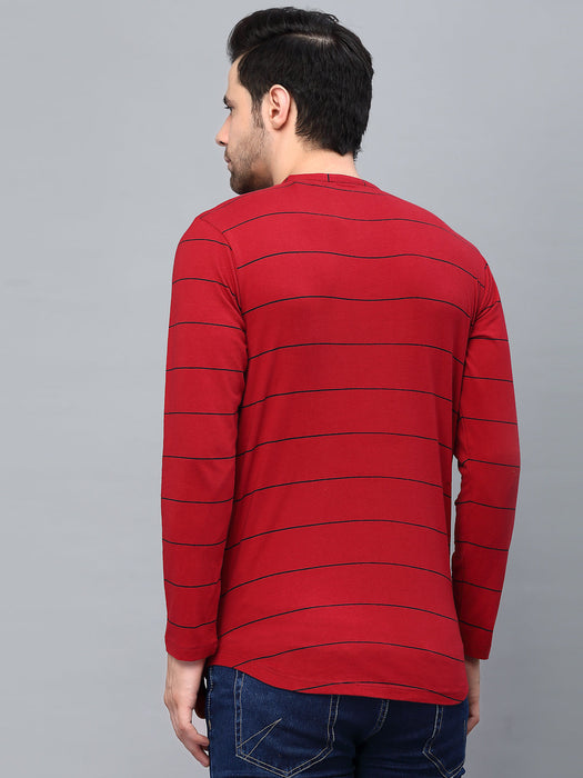 Striped Henley Neck Full Sleeve T-Shirt