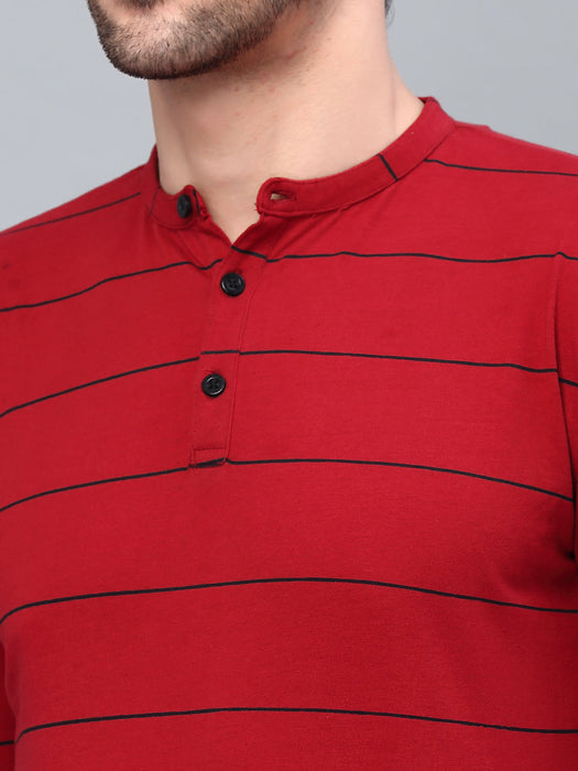 Striped Henley Neck Full Sleeve T- Shirt