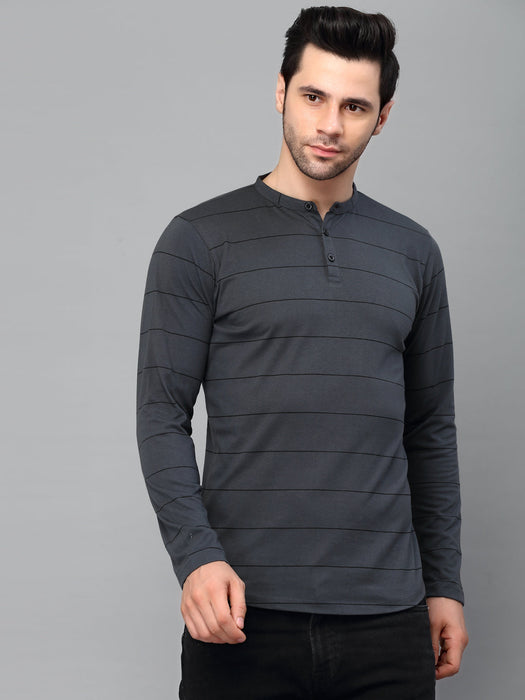 Striped Henley Neck Full Sleeve T- Shirt