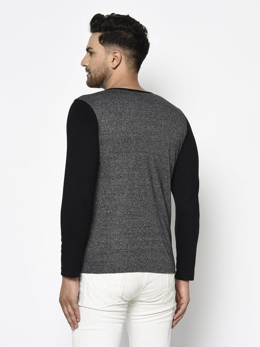 Charcoal Grindle With Black Full Sleeve Cotton Henley T-Shirt