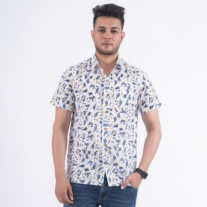 Half Sleeves Abstract Jaal White Casual Shirt