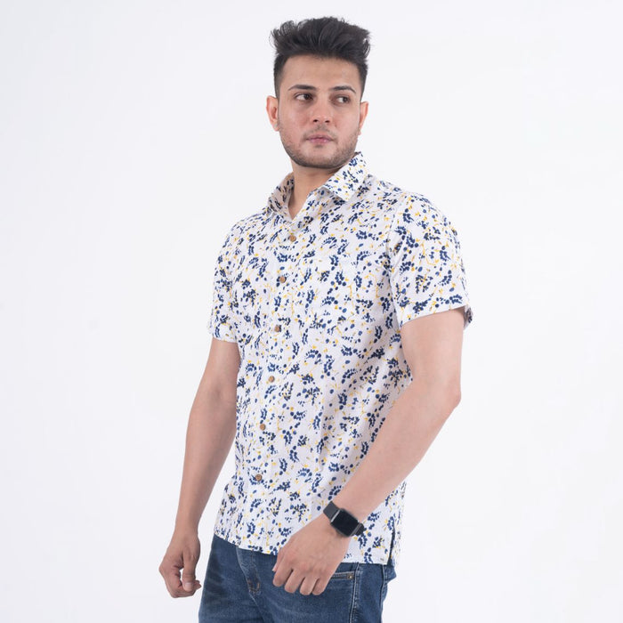 Half Sleeves Abstract Jaal White Casual Shirt