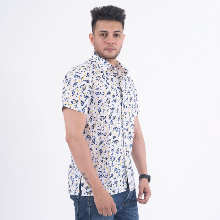 Half Sleeves Abstract Jaal White Casual Shirt