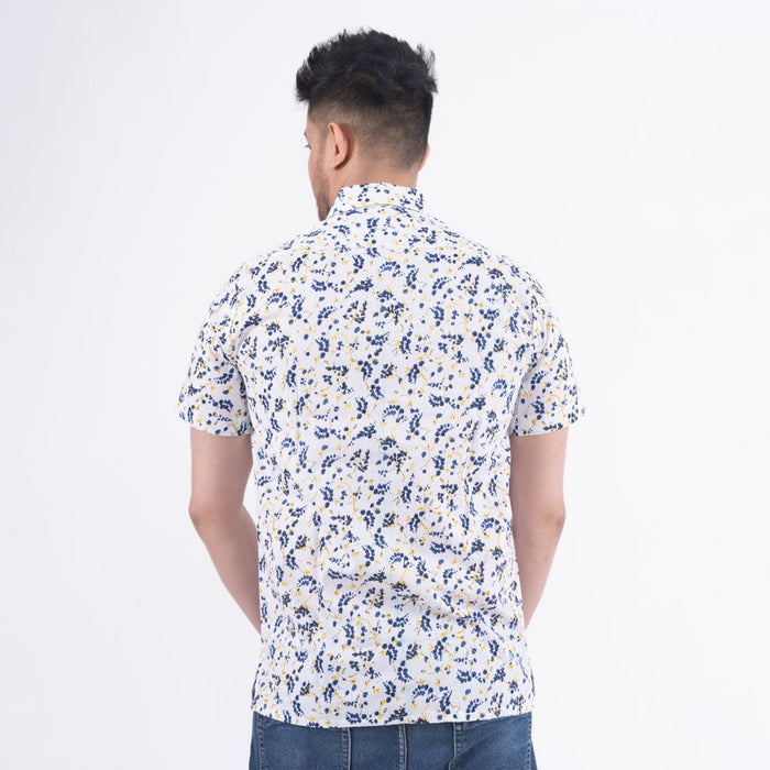 Half Sleeves Abstract Jaal White Casual Shirt