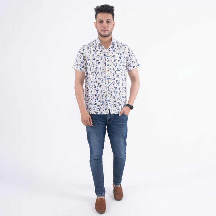 Half Sleeves Abstract Jaal White Casual Shirt