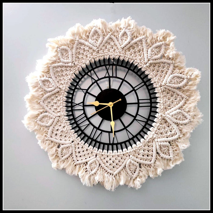 Macrame Handmade Beautiful Wood Base Wall Clock