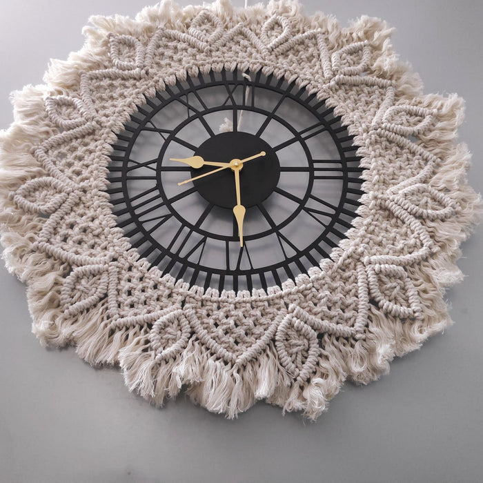 Macrame Handmade Beautiful Wood Base Wall Clock