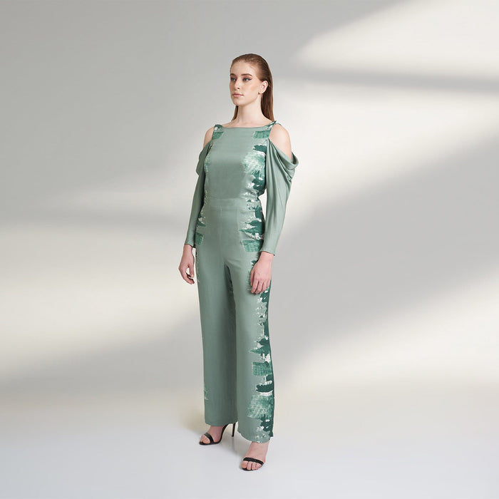 COWLED ORGANIC SAGE GREEN JUMPSUIT