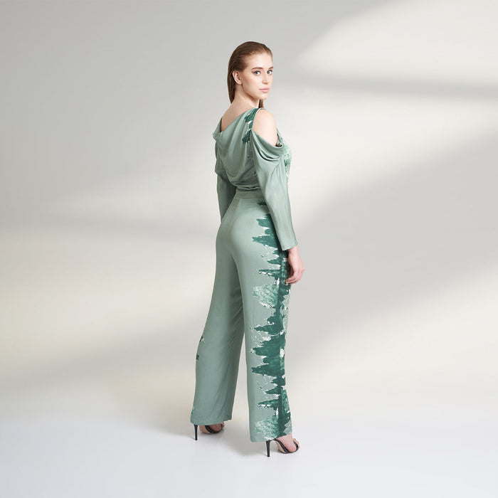 COWLED ORGANIC SAGE GREEN JUMPSUIT