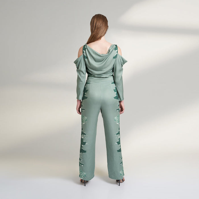 COWLED ORGANIC SAGE GREEN JUMPSUIT