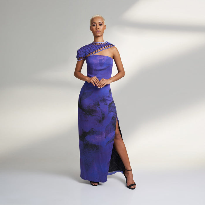 ORGANIC LOTUS SILK LONG PURPLE COCKTAIL DRESS