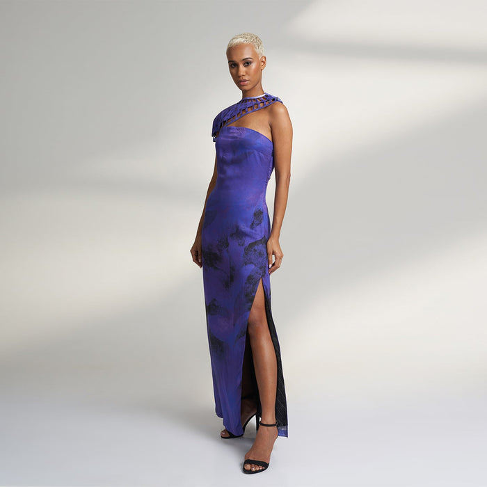 ORGANIC LOTUS SILK LONG PURPLE COCKTAIL DRESS