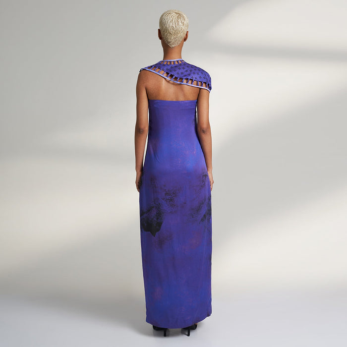 ORGANIC LOTUS SILK LONG PURPLE COCKTAIL DRESS