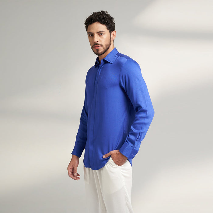 ORGANIC ROYAL BLUE DRESS SHIRT MEN