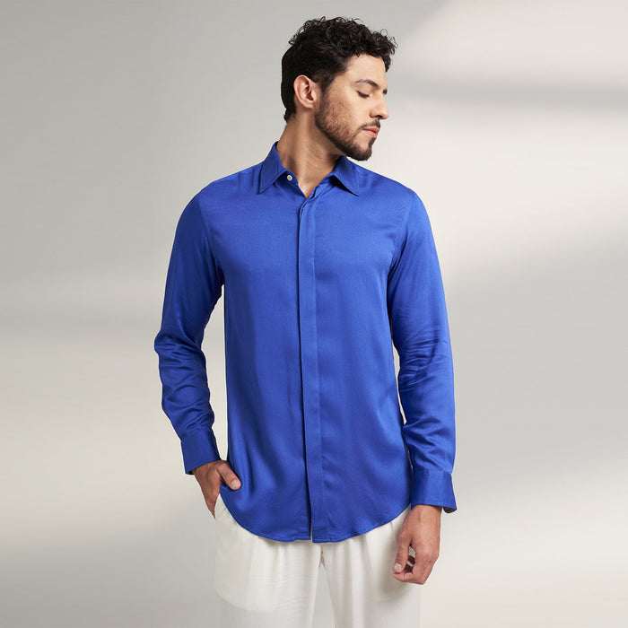 ORGANIC ROYAL BLUE DRESS SHIRT MEN