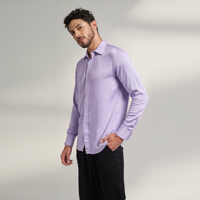 ORGANIC LOTUS SILK SOLID LILAC PURPLE SHIRT