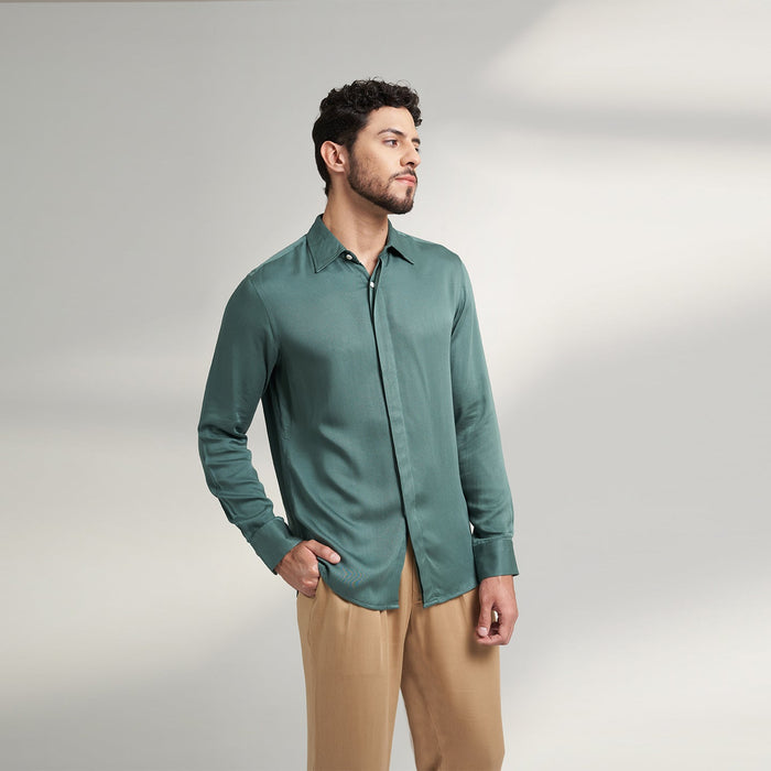 ORGANIC SOLID SAGE GREEN MENS DRESS SHIRT